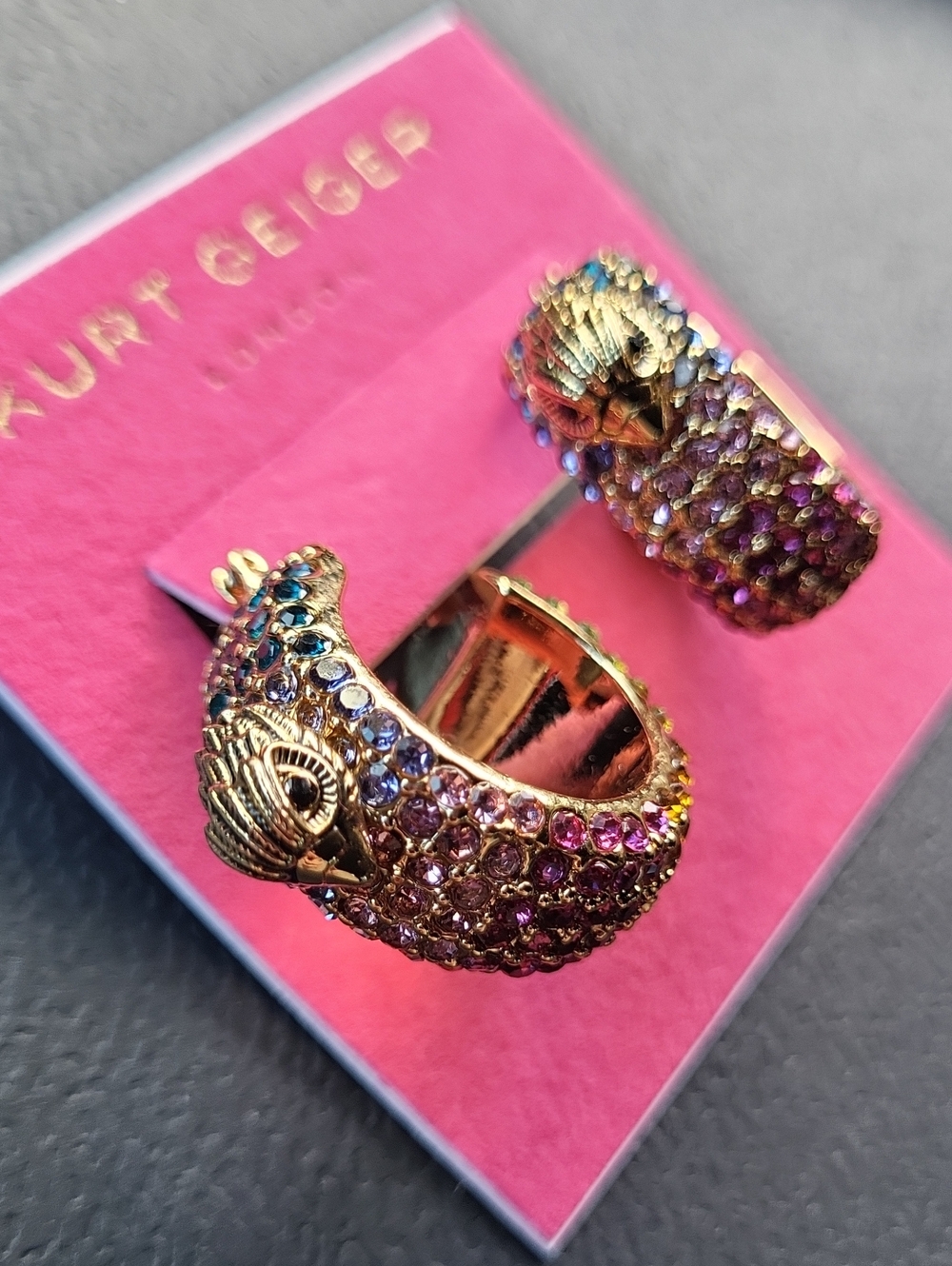 Kurt Geiger Gold-Tone Multicolor Crystal Eagle Hoop Earrings ML